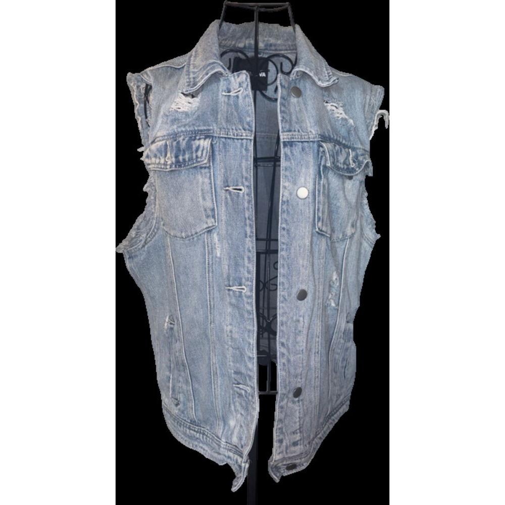 Distressed Light Wash Denim Vest